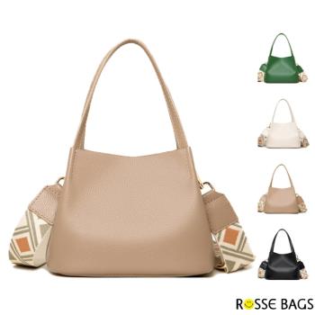 【Rosse Bags】真皮輕便時尚單肩手提水桶包(現+預 綠色／黑色／米色／卡其色)