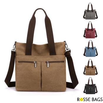 【Rosse Bags】韓版簡約時尚多口袋帆布包(現+預 紅色／黑色／灰色／棕色／藍色)