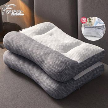 【FOCA】日本暢銷 可水洗立體釋壓牽引太空枕(二入)-贈吸濕排汗天絲枕套X2