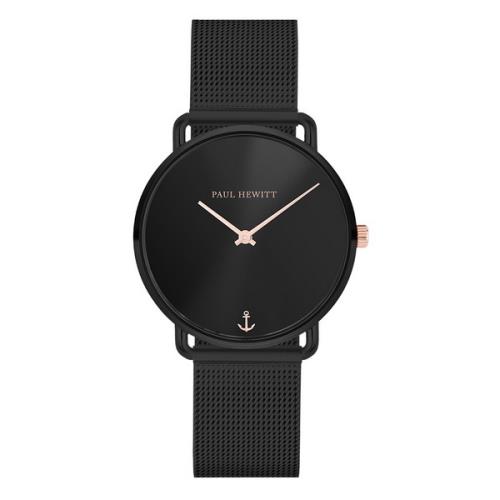 【PAUL HEWITT】德國船錨 Miss Ocean Line 簡約風格 米蘭錶帶女錶 PH-M-B-BS-5S 黑/玫瑰金 33mm