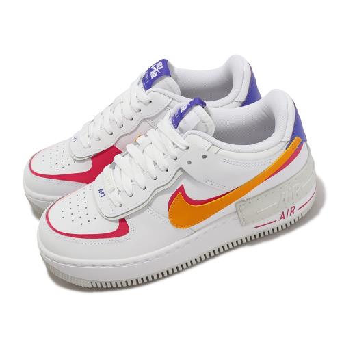 Nike 休閒鞋Wmns AF1 Shadow 女鞋白橘粉皮革撞色雙勾解構DZ1847-100