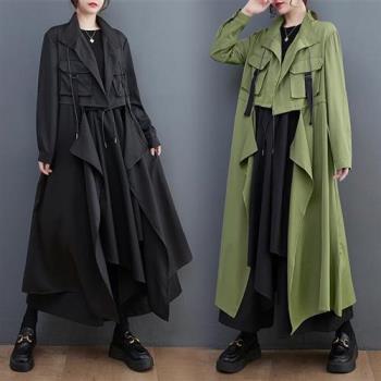 【巴黎精品】風衣外套長版夾克-純色寬鬆不規則設計女外套2色a1cr1