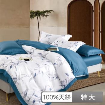 【貝兒居家生活館】60支100%天絲七件式兩用被床罩組 裸睡系列(特大雙人/梅芳竹清藍)