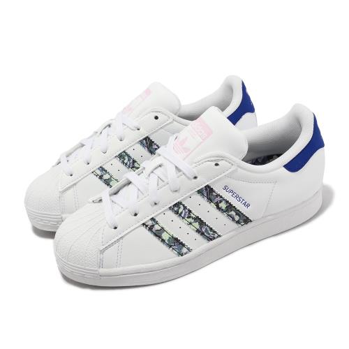 adidas 休閒鞋Superstar W 女鞋白藍皮革貝殼頭鋸齒三線三葉草愛迪達