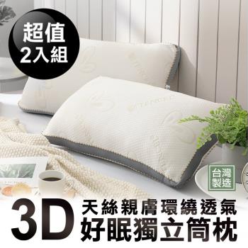 HOYACASA 3D天絲親膚透氣好眠獨立筒枕(二入)