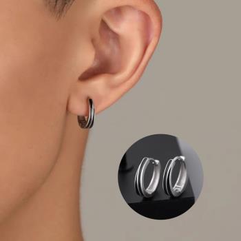 【A&R】韓版s925純銀黑色線條耳扣款耳環(扣式 抗過敏 個性 情人節 生日禮物)