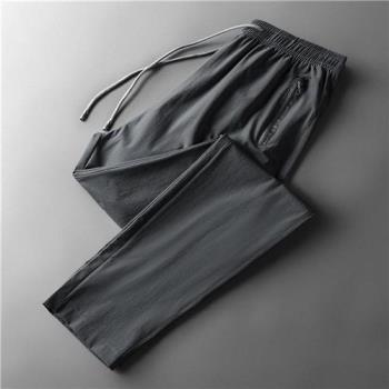 【米蘭精品】冰絲褲運動長褲-彈力排汗平口簡約男褲子2色74fa6