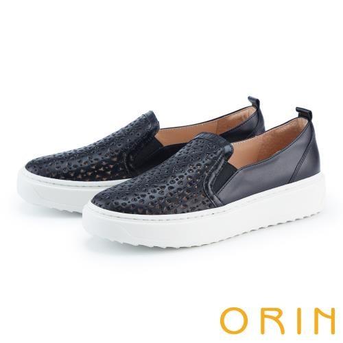 ORIN 牛皮沖孔厚底樂福休閒鞋 黑色-任選