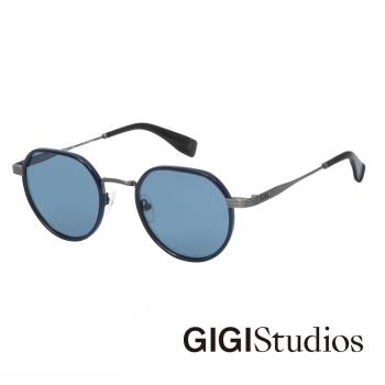 【GIGI Studios】手工細圓框鈦金太陽眼鏡(藍 - BEETHOVEN-6787/3)