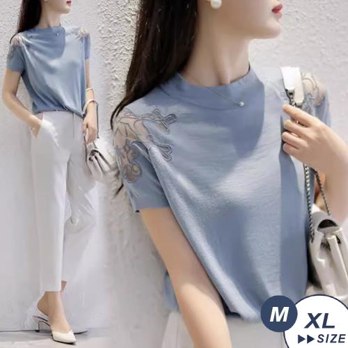 【LANNI 藍尼】★立體刺繡網紗冰絲涼夏薄針織衫(約會/春夏/OL/上班穿搭)