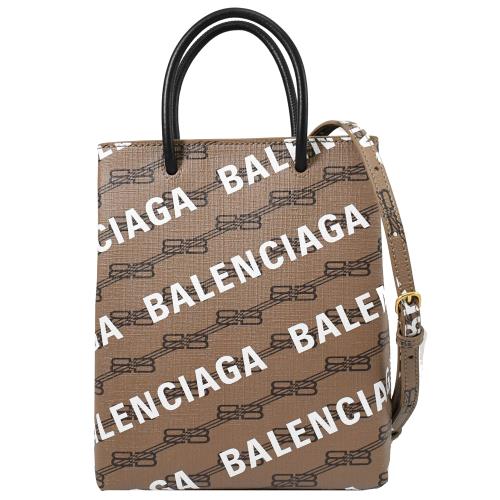 BALENCIAGA 巴黎世家 693805 品牌LOGO花紋兩用紙袋包.淺棕
