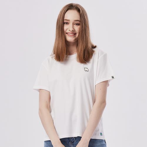 moz瑞典 駝鹿 舒適 冰河棉 100%純棉 涼感 彈力T恤 -百搭白 (亞洲版)女款