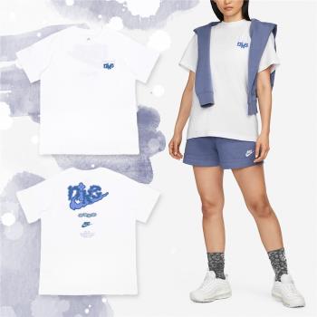Nike 短袖 NSW 女款 白 藍 寬鬆 雲朵 小花 勾勾 棉T 短T FD2550-100