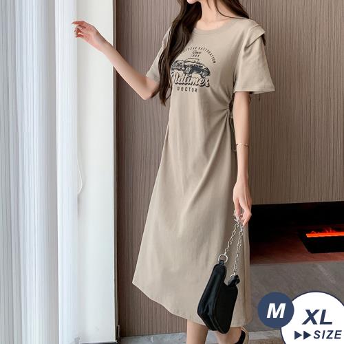   【LANNI 藍尼】★法式氣質抽繩收腰顯瘦A字裙(洋裝/優雅/休閒)