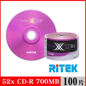 RITEK錸德 52x CD-R 700MB X版/100片裸裝