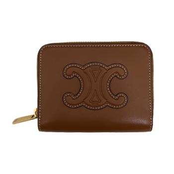 【CELINE 】新款 光滑小牛皮 CUIR TRIOMPHE 拉鍊卡夾/零錢包-棕色 10K533DR8.04LU