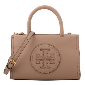 TORY BURCH-Ella 皮雕標誌皮革兩用斜背包(奶茶)mini款