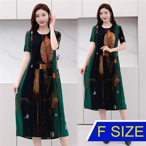 【KEITH-WILL歐風】韓國三宅獨賣隨性壓褶洋裝(壓褶/中大尺碼/修身/輕薄/小香風)