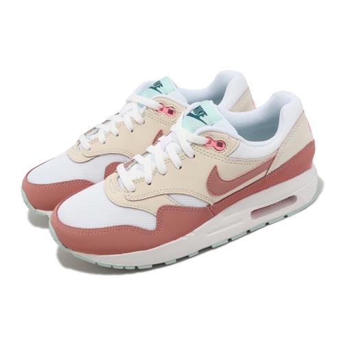 Nike 休閒鞋Air Max 1 GS 大童女鞋白米白粉紅氣墊運動鞋DZ3307-101