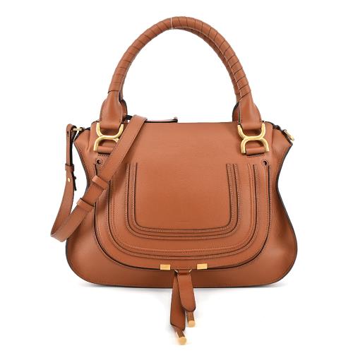 Chloe Marcie 粒面牛皮翻蓋中號馬鞍斜背包(棕色)