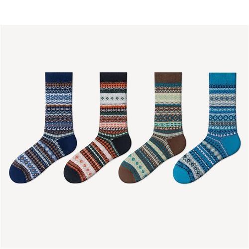 【米蘭精品】中筒襪棉襪(4雙裝)-個性民族拼接休閒男女襪子4色74fs4