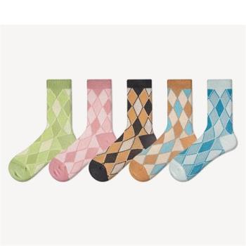 【米蘭精品】中筒襪棉襪(8雙裝)-菱格經典森系休閒男女襪子8色74fs19