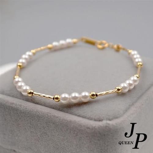  Jpqueen 正圓小珍珠可調節式鈦鋼手鍊(金色)
