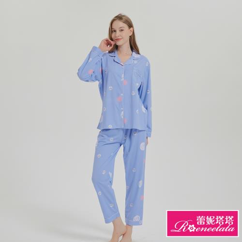 【蕾妮塔塔】圓圓兔 針織棉長袖兩件式睡衣(R27209-5水藍)