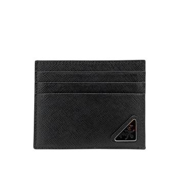 Prada 三角銀logo防刮皮革L型卡片夾(2MC223-黑)