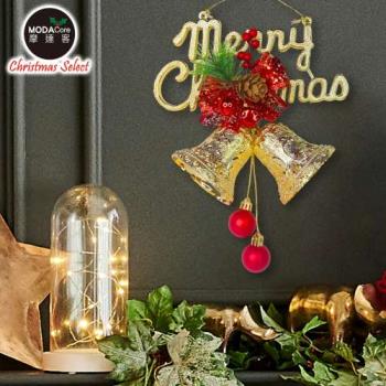 摩達客台製精緻8吋聖誕快樂英文字牌雙鐘吊飾 （歐美外銷人氣品）