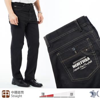 NST Jeans 細條燈心絨壓紋 男薄款休閒黑褲(中腰直筒) 390(5926)