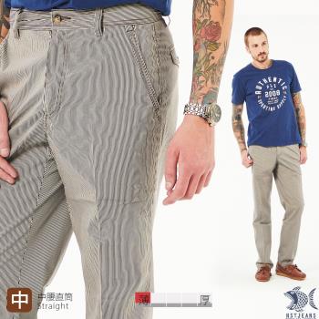 NST Jeans 咖啡直條紋 斜口袋男彈性休閒褲 -中腰直筒 臺灣製 390(5912)