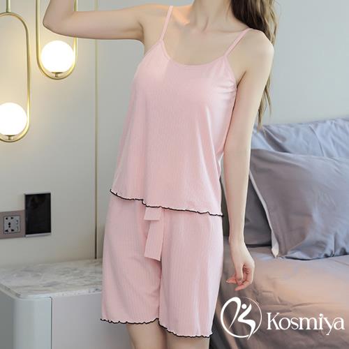 【Kosmiya】1套 簡約冰絲無袖罩杯睡衣褲/寬鬆睡衣/居家服/涼感睡衣/冰涼睡衣/居家套裝(3色可選/M-2XL)