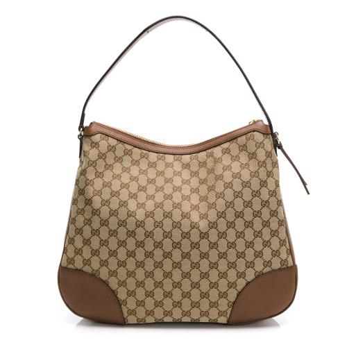 【GUCCI 古馳】GG 經典織布緹花帆布拉鍊肩背包 (棕) 