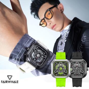 Mark Fairwhale 馬克菲爾 外星夜光鏤空機械感特色多功能手錶-5740(街頭潮流特色款)