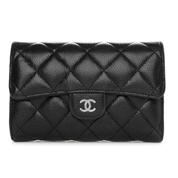 【CHANEL】銀色LOGO 荔枝牛皮 三折中夾 錢包 AP0232Y01588C3906