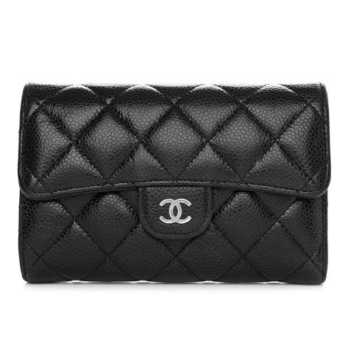 【CHANEL】銀色LOGO 荔枝牛皮 三折中夾 錢包  AP0232Y01588C3906