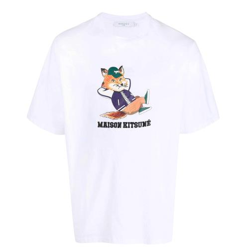 MAISON KITSUNE】 翹腳狐狸印花LOGO 白色棉質圓領短袖T-SHIRT