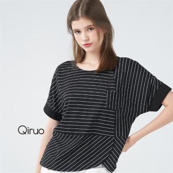【Qiruo 奇若】春夏專櫃黑白條紋上衣8228A 下擺圓弧設計