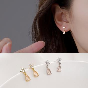 【Emi艾迷】細緻輕奢高級粉鑽水滴閃耀925銀針耳環