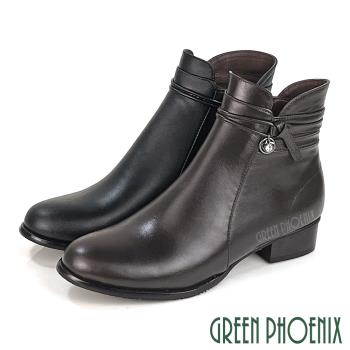 GREEN PHOENIX 女 短靴 馬靴 全真皮 低跟 鑽飾 台灣製U15-20089