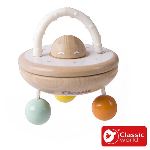 【德國 classic world 客來喜經典木玩】飛碟幼兒搖鼓《10006》