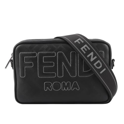 FENDI FF Logo Shadow 皮革相機斜背包(黑色) 7M0286 AP15 F0GXN