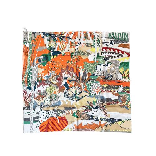 Hermes En Liberte 自由的狗兒 手工捲邊斜紋真絲方巾(90cm)