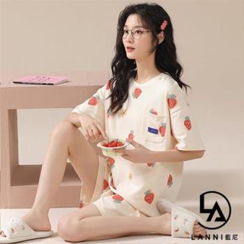 【藍尼居家】★清新短袖印花居家睡衣(兩件式套裝/女睡衣/家居服)