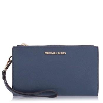 Michael Kors 十字紋皮革 / 手掛式 雙層 中夾 深藍