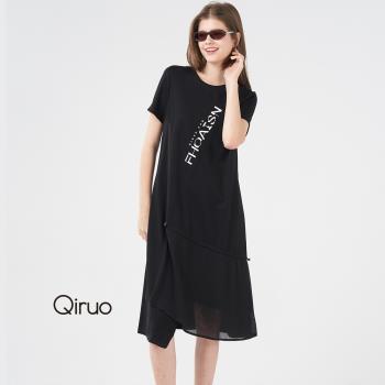 【Qiruo 奇若】春夏專櫃黑色洋裝8231F 時尚英文造型休閒款
