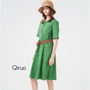 【Qiruo 奇若】春夏專櫃墨蘭綠洋裝2128F時尚五分袖休閒款