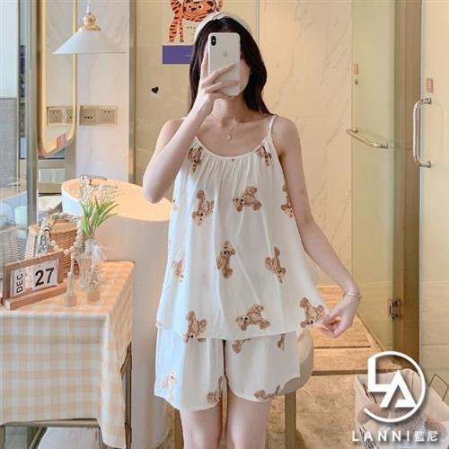 【藍尼居家】★清新少女細吊帶睡衣套裝(女睡衣/短褲/家居服/兩件式套裝)