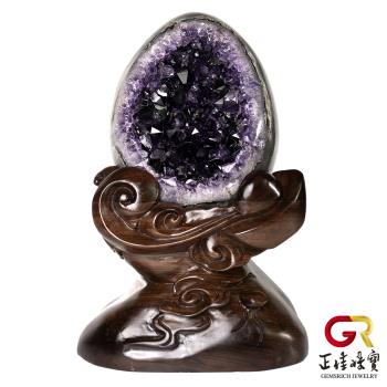 【正佳珠寶】紫水晶 頂級5A 恐龍蛋 2.2kg 原礦紫水晶 紫水晶擺件｜黑檀木座